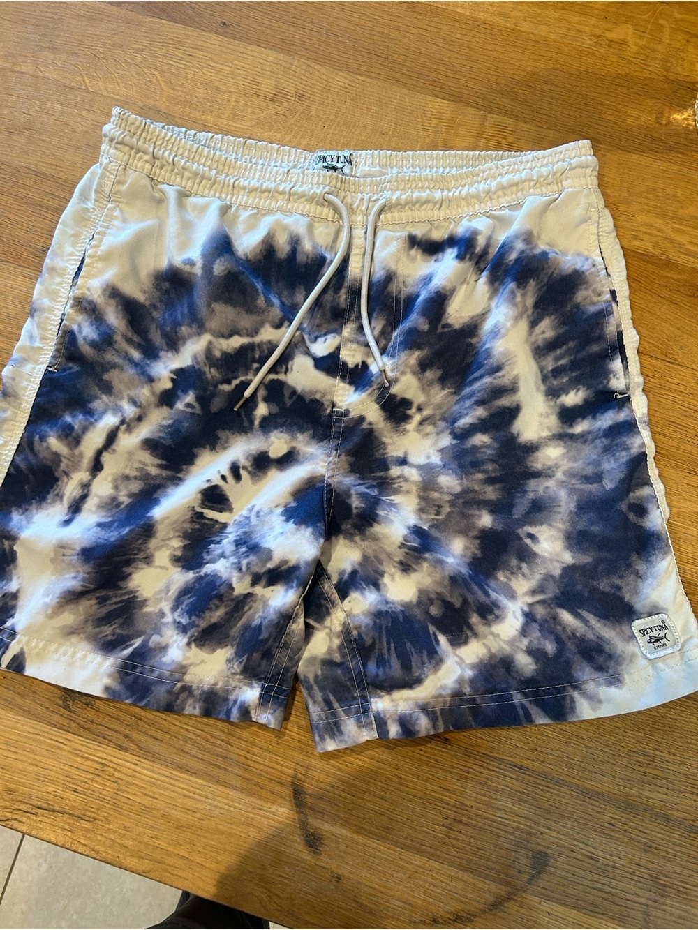 Men's Tie-Dye Swim Trunks in Navy & White
